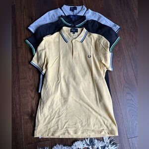 Lot of 3 Fred Perry slim fit pique polo shirts black grey yellow M S